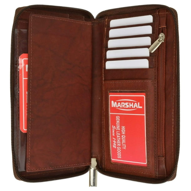 Genuine Leather Card ID Checkbook Cover Organizer Zip Around Clutch Wallet